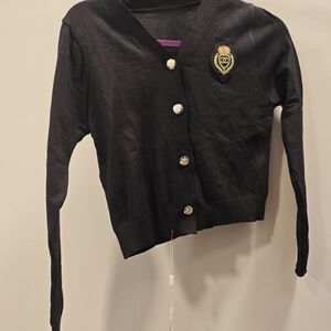 Black Cardigan with Gold Buttons and Crest